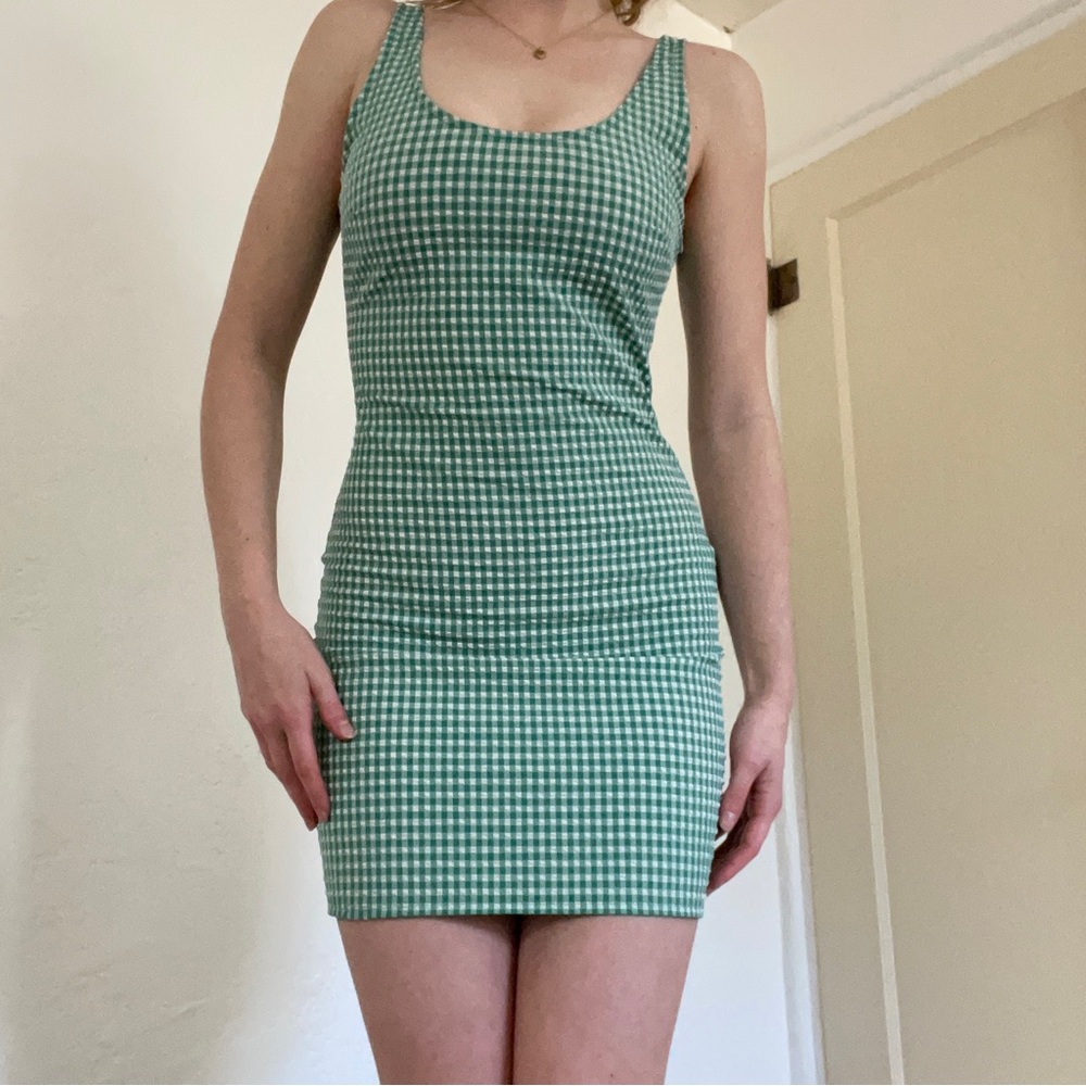 Green gingham bodycon dress